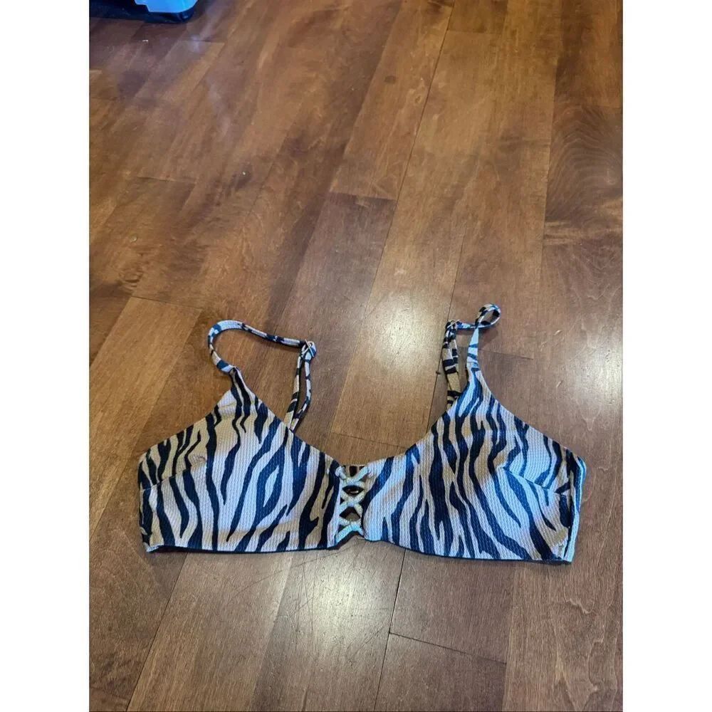 Aerie Zebra Print Bikini Top Medium Lace Up Front Textured Swim Adjustable Strap